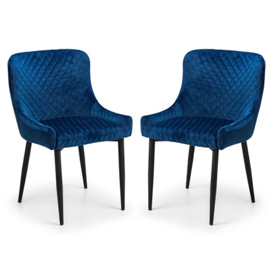 Lakia Blue Velvet Dining Chairs With Black Legs In Pair