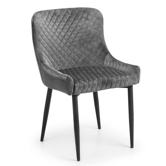 Lakia Grey Velvet Dining Chairs With Black Legs In Pair Furniture in