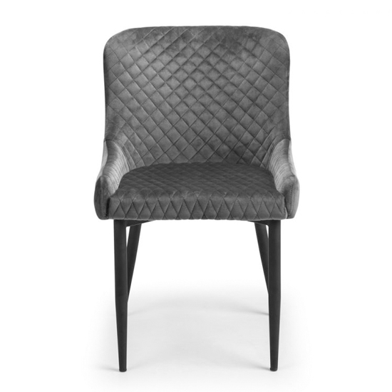 Lakia Grey Velvet Dining Chairs With Black Legs In Pair