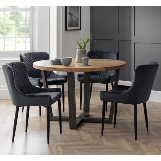 Lakia Grey Velvet Dining Chairs With Black Legs In Pair_4