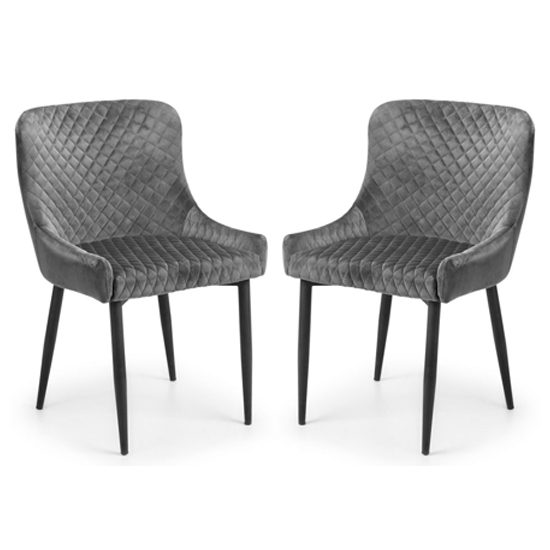 Read more about Lakia grey velvet dining chairs with black legs in pair