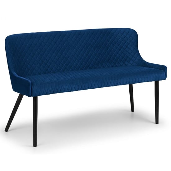 Lakia High Back Velvet Upholstered Dining Bench In Blue_2