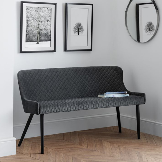 Photo of Lakia high back velvet upholstered dining bench in grey