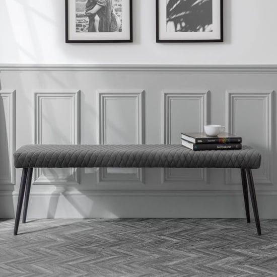 Photo of Lakia low velvet upholstered dining bench in grey