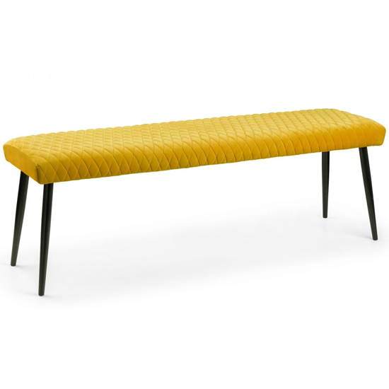 Lakia Low Velvet Upholstered Dining Bench In Mustard
