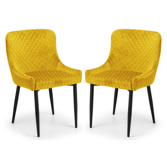 Read more about Luxe mustard velvet dining chairs with black legs in pair
