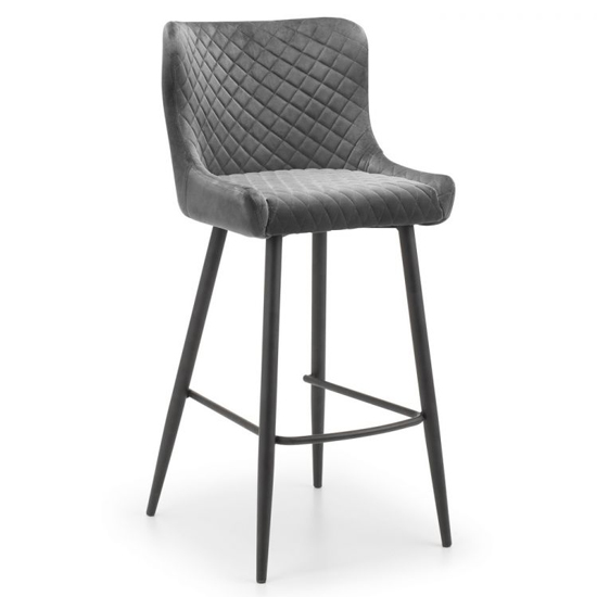 Read more about Luxe velvet upholstered bar stool in grey with black legs