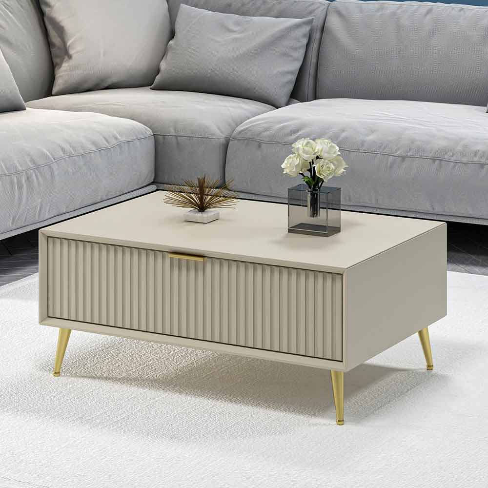 Luxe Wooden Coffee Table in Sandstone and Gold