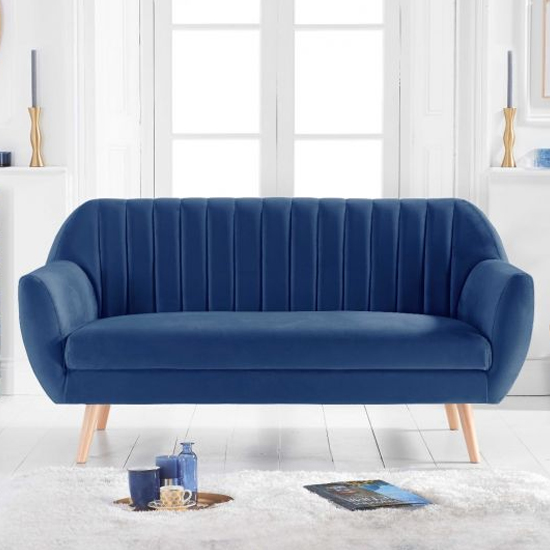 Luxen Velvet Upholstered 3 Seater Sofa In Blue FiF