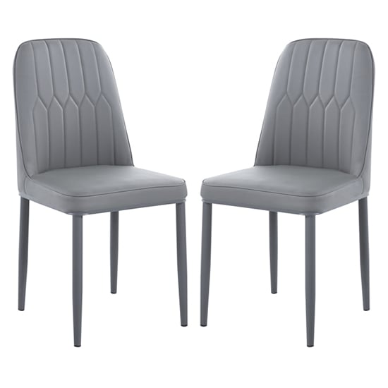 Luxor Grey Faux Leather Dining Chairs With Grey Legs In Pair