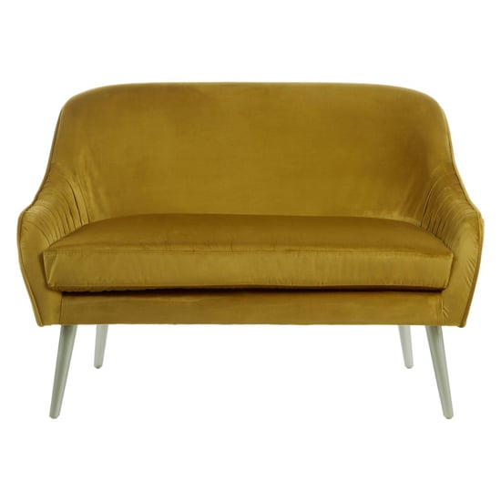 Luxury Upholstered Velvet 2 Seater Sofa In Mustard