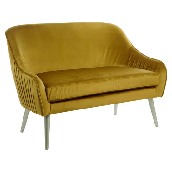 Luxury Upholstered Velvet 2 Seater Sofa In Mustard