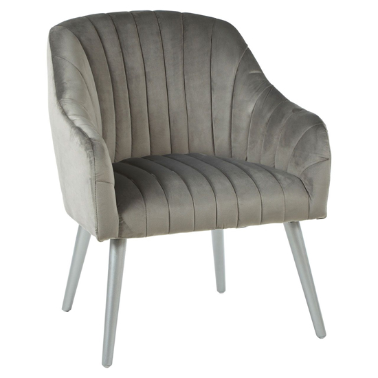 Luxury Upholstered Velvet Armchair With Silver Legs In Grey