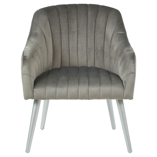Luxury Upholstered Velvet Armchair With Silver Legs In Grey
