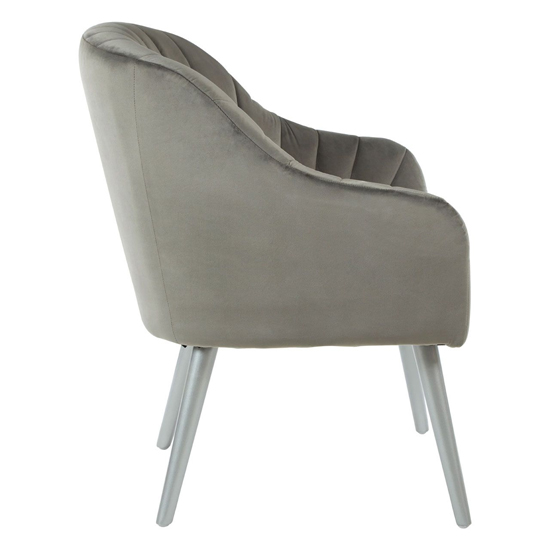 Luxury Upholstered Velvet Armchair With Silver Legs In Grey