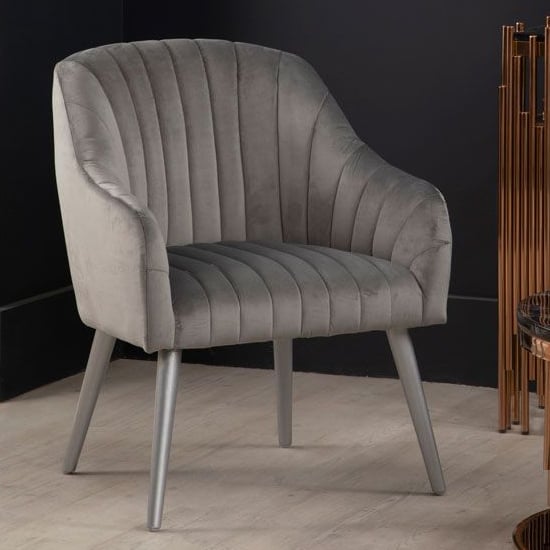 Product photograph of Luxury Upholstered Velvet Armchair With Silver Legs In Grey from Furniture in Fashion