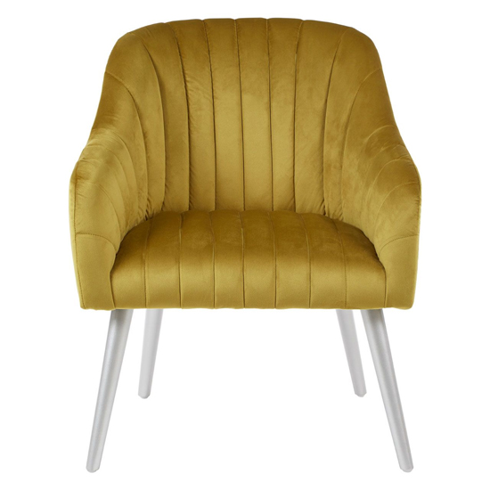 Luxury Upholstered Velvet Armchair With Silver Legs In Mustard
