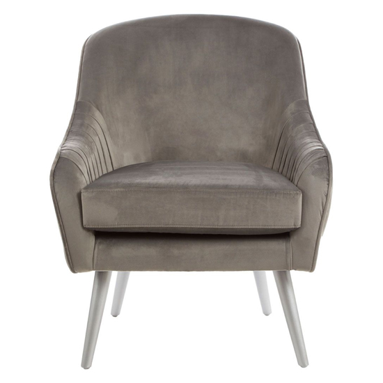Luxury Upholstered Velvet Armchair With Wooden Legs In Grey