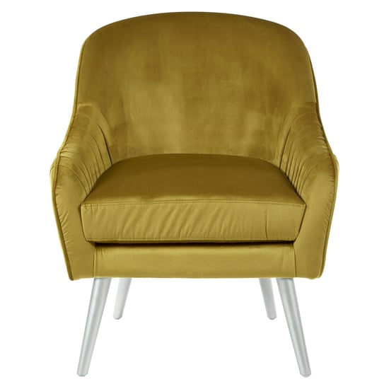 Luxury Upholstered Velvet Armchair With Wooden Legs In Mustard_2