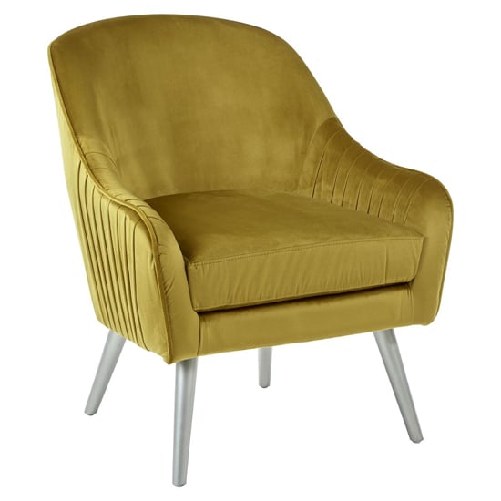 Luxury Upholstered Velvet Armchair With Wooden Legs In Mustard_1