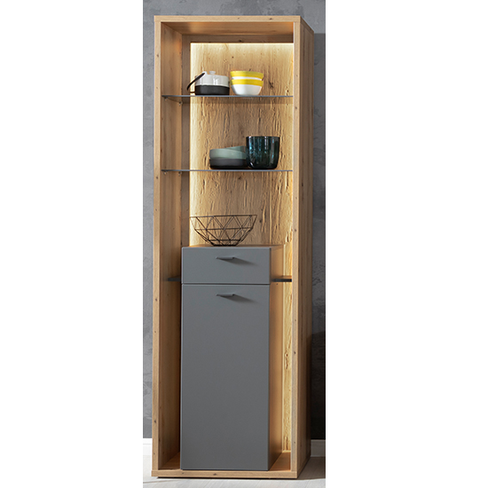 Read more about Lviv wooden display cabinet in royal grey with 1 door and led