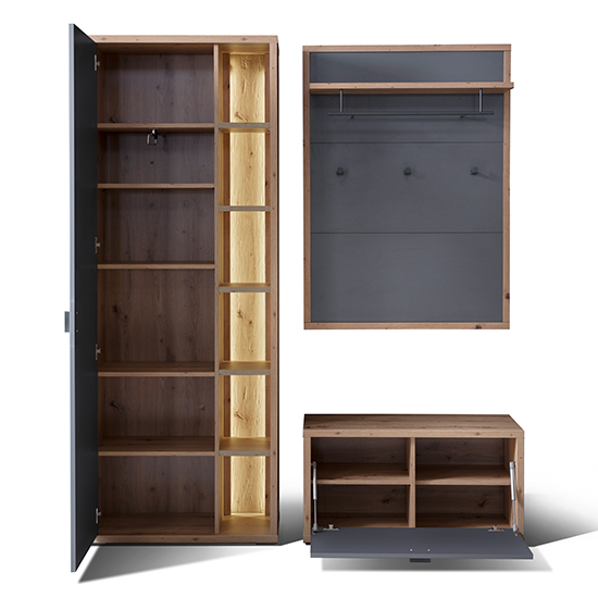 Lviv Wooden Hallway Furniture Set 3 In Oak And Grey With LED_4