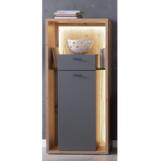 Read more about Lviv wooden highboard in grey with 1 door 1 drawer with led