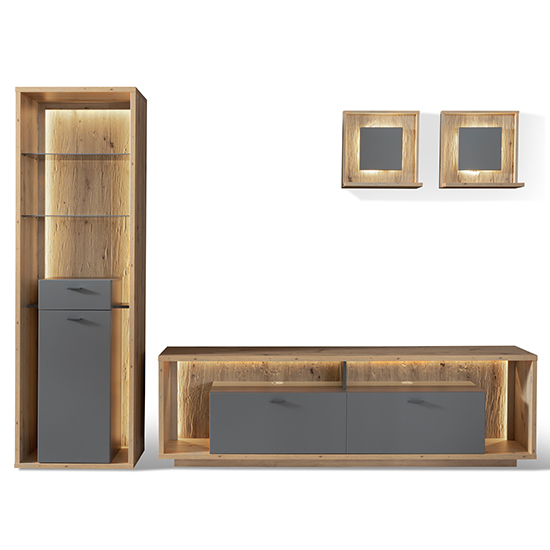 Lviv Wooden Living Room Furniture Set 1 In Royal Grey With LED_3