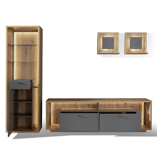 Lviv Wooden Living Room Furniture Set 1 In Royal Grey With LED_4