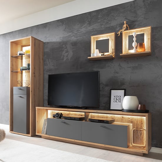 Lviv Wooden Living Room Furniture Set 1 In Royal Grey With LED_5