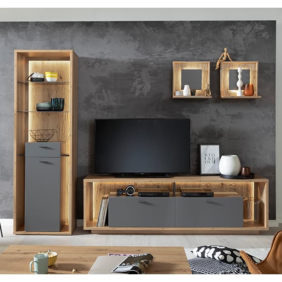 Lviv Wooden Living Room Furniture Set 1 In Royal Grey With LED_1