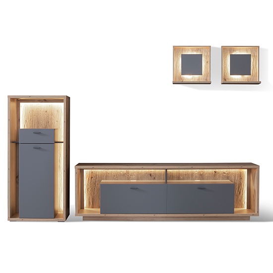 Lviv Wooden Living Room Furniture Set 2 In Royal Grey With LED_3