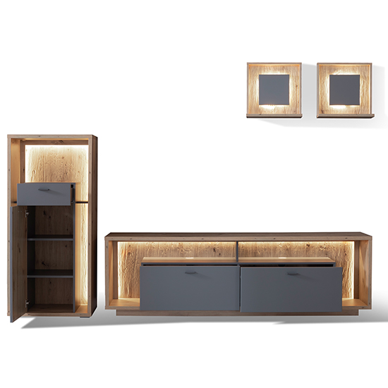 Lviv Wooden Living Room Furniture Set 2 In Royal Grey With LED_4