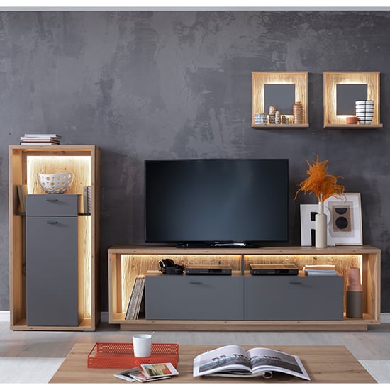 Lviv Wooden Living Room Furniture Set 2 In Royal Grey With LED_1