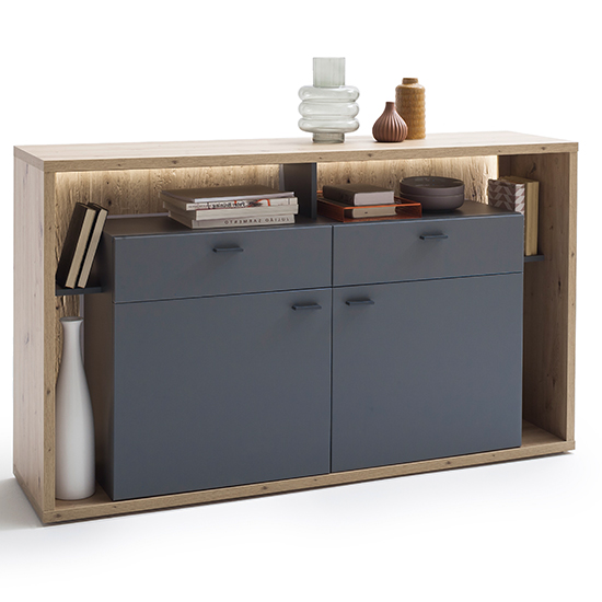 Lviv Wooden Sideboard In Grey With 2 Doors 2 Drawers With LED_2