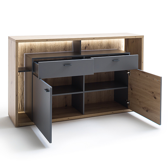 Lviv Wooden Sideboard In Grey With 2 Doors 2 Drawers With LED_3