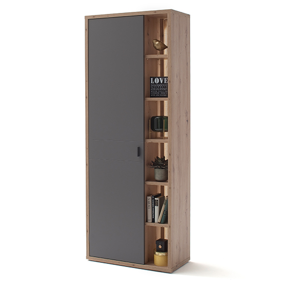 Lviv Tall Hallway Storage Cabinet In Grey With 1 Door And LED_2