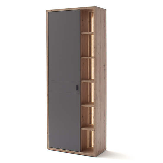 Lviv Tall Hallway Storage Cabinet In Grey With 1 Door And LED_3