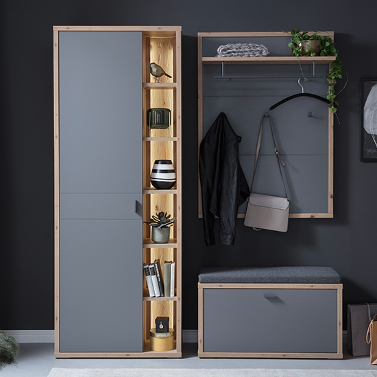 Lviv Tall Hallway Storage Cabinet In Grey With 1 Door And LED_5
