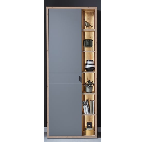 Lviv Tall Hallway Storage Cabinet In Grey With 1 Door And LED_1
