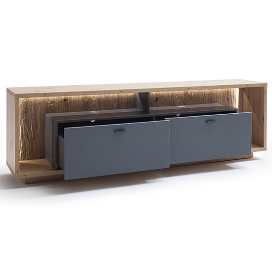 Lviv Wooden TV Stand In Royal Grey With 2 Drawers And LED_4