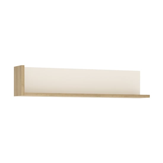 Product photograph of Lyco Small Wooden Wall Shelf In Riviera Oak And White Gloss from Furniture in Fashion