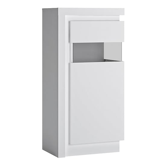 Lyco High Gloss Narrow Display Cabinet Right In White With LED