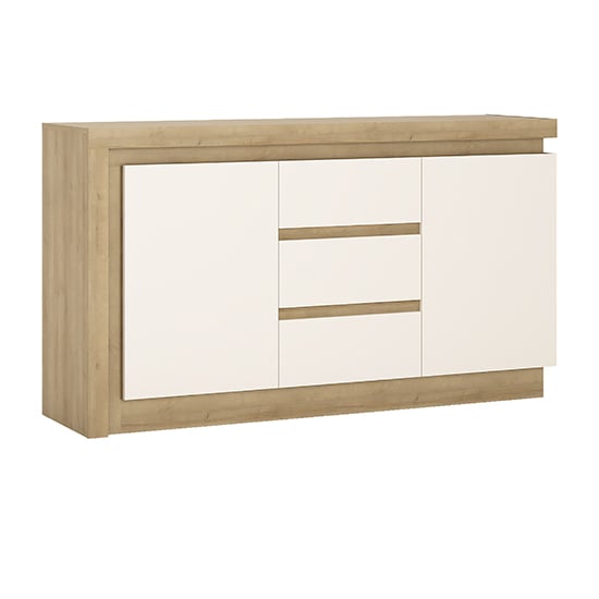 Product photograph of Lyco Gloss Sideboard 2 Doors 3 Drawers In Oak White And Led from Furniture in Fashion