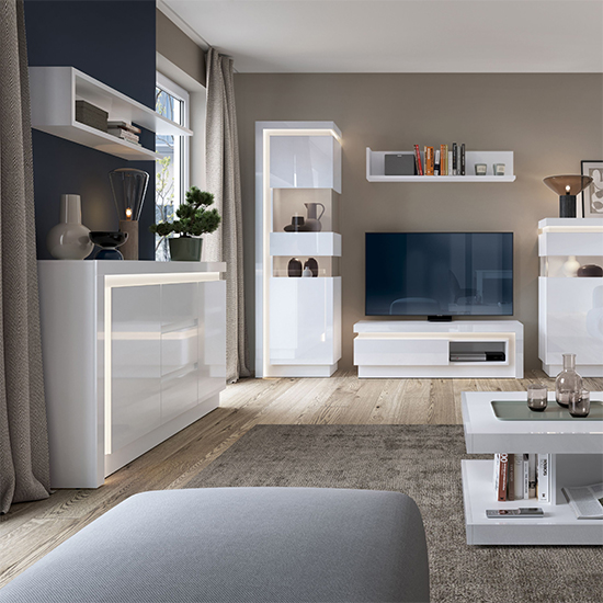 Lyco High Gloss Sideboard With 2 Doors 3 Drawers In White With LED