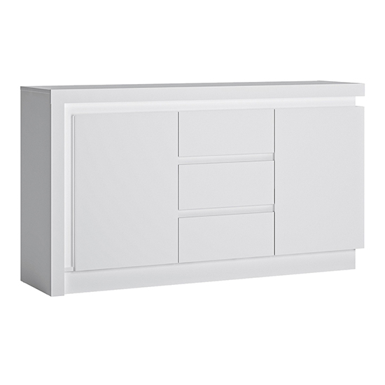 Lyco High Gloss Sideboard With 2 Doors 3 Drawers In White With LED
