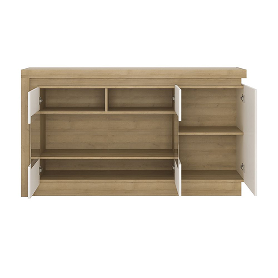 Lyco High Gloss Sideboard With 3 Doors In Oak White And LED