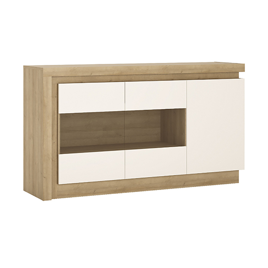 Product photograph of Lyco Gloss Sideboard Glazed 3 Doors In Oak White And Led from Furniture in Fashion