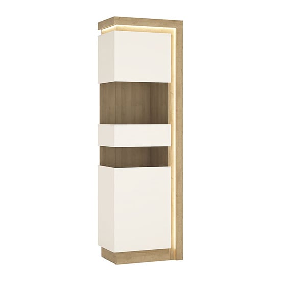 Read more about Lyco high gloss tall display cabinet left in oak white and led