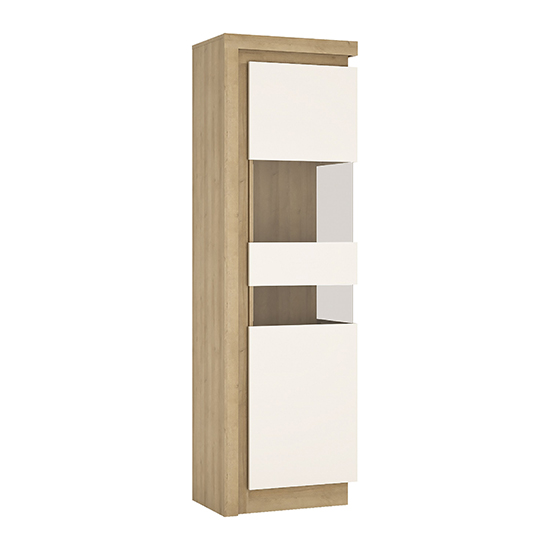Lyco High Gloss Tall Display Cabinet Right In Oak White And LED